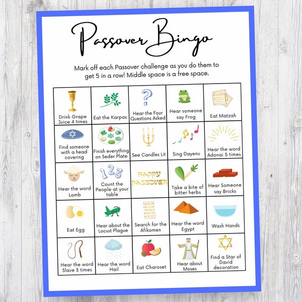 Bingo de Pascua imprimible para niños, Hojas de trabajo judías para la comida del Seder de Pascua, Actividades de Pascua para niños, Juego de Pascua, Página de actividades