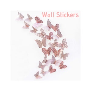 3D Rose Gold Butterfly Wall Decal for a Wedding Backdrop, Girls Room Decor, Butterfly Wall Stickers for Wedding Centerpiece Filler, 36pcs