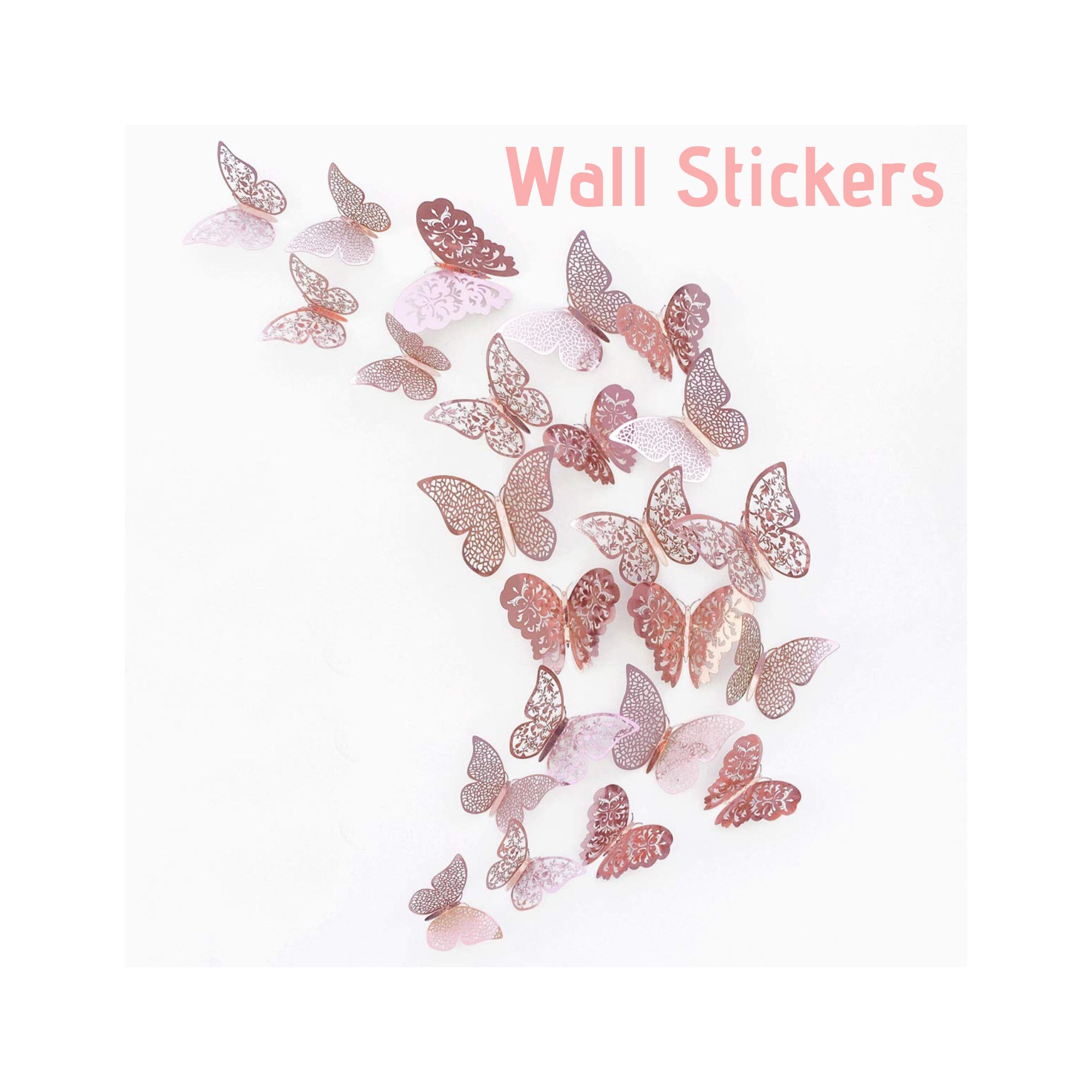 Sticker mural papillon 3D en or rose pour toile de fond de mariage,  décoration de chambre de fille, stickers muraux papillon pour remplissage  de centre de table de mariage, 36 pièces 