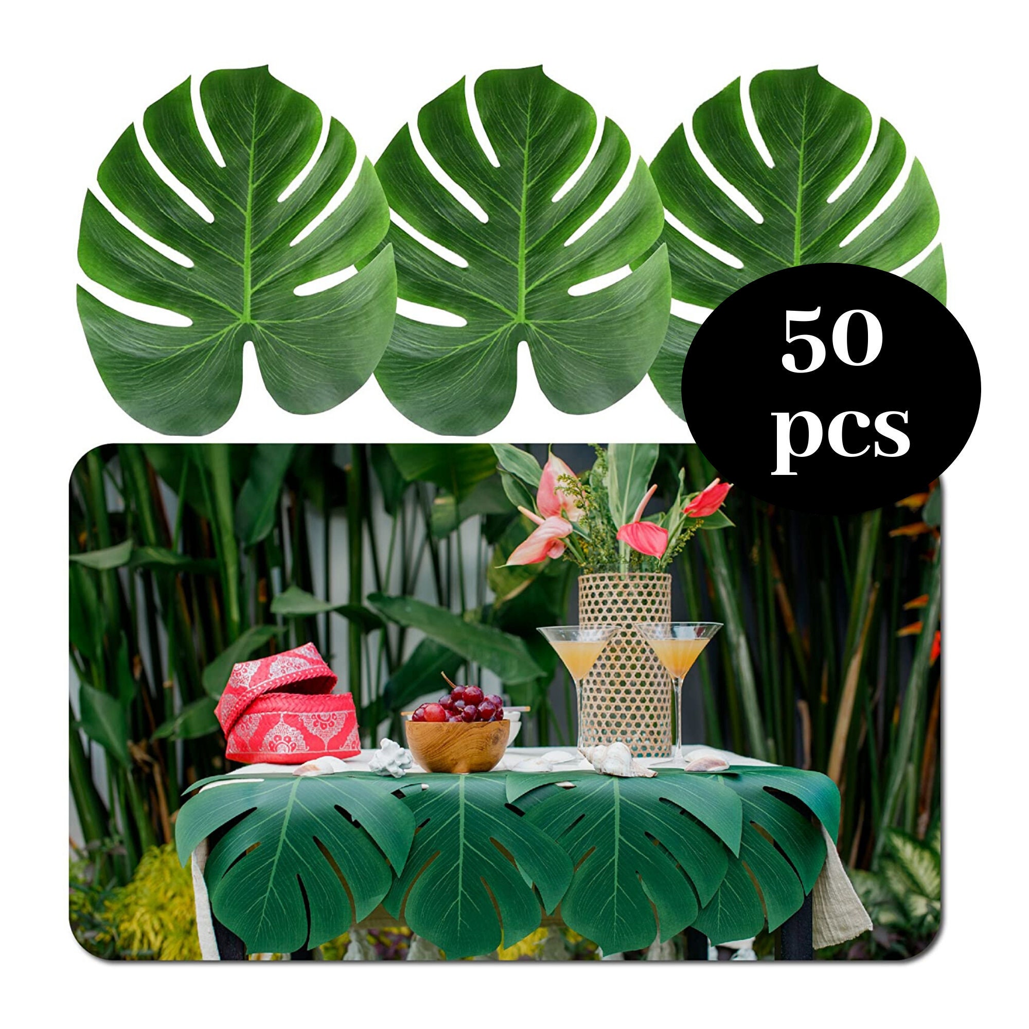 Large Monstera Leaf Set Palm Leaves Artificial Monstera Etsy