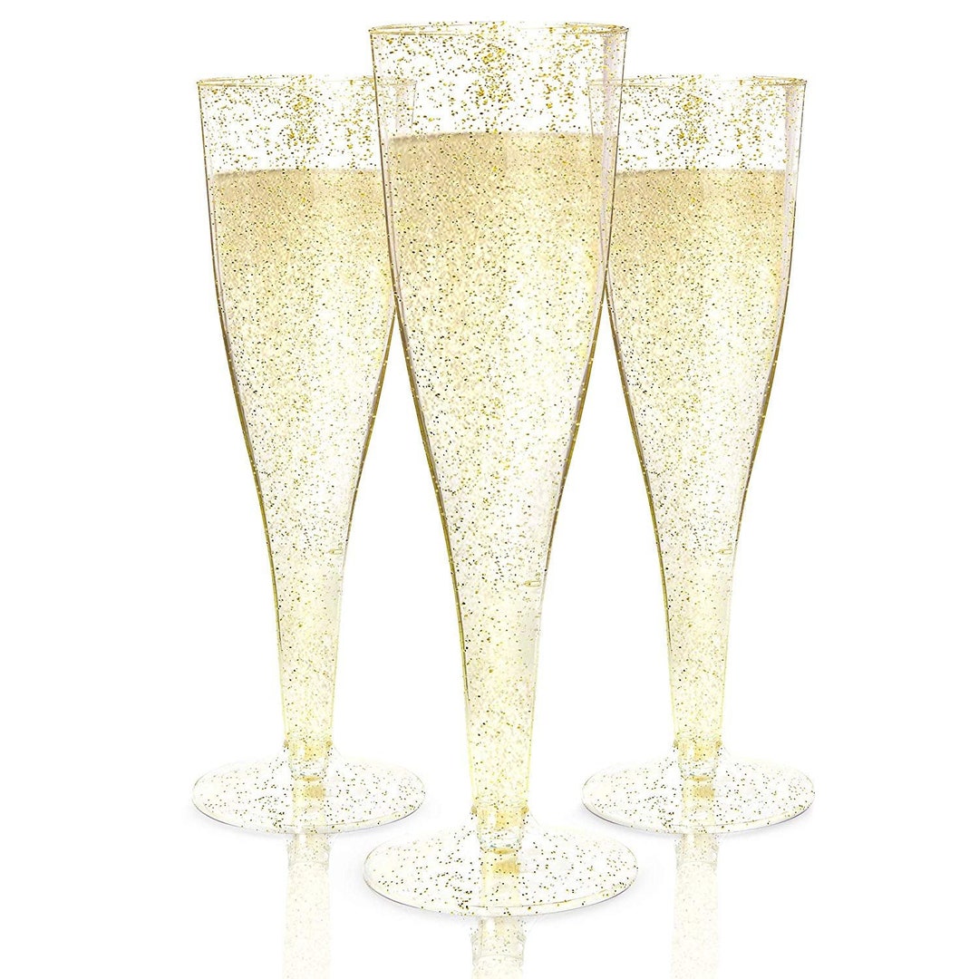 Gold Glitter Plastic Champagne Glasses 4.5oz Disposable Etsy