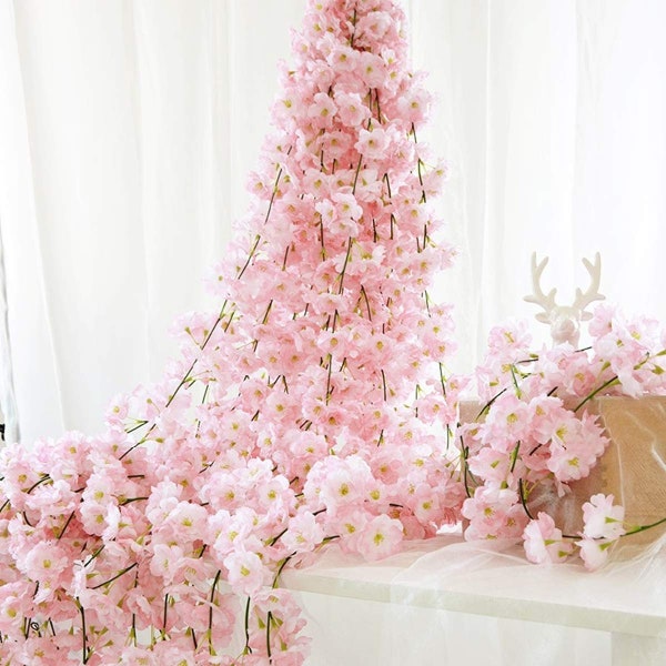 Artificial Cherry Blossom Garland for a Wedding Arch or Arbor, Photo Backdrop, Table Runner, Centerpiece, Approx 6 ft Flower Garland, 2 pc