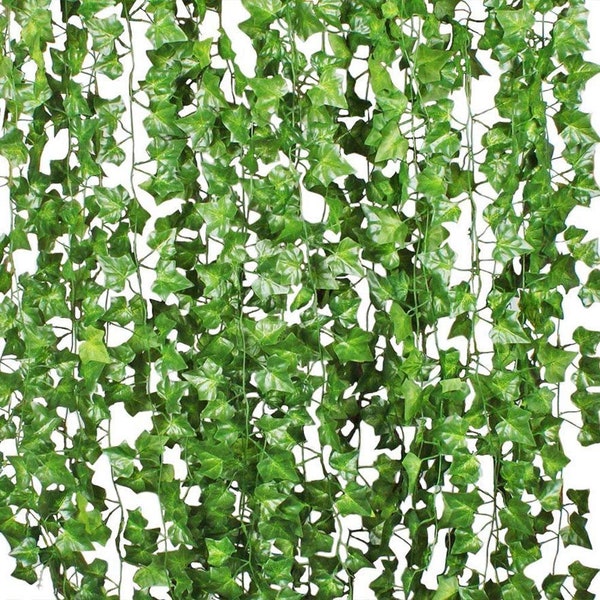 Fake Ivy Leaves, Set of 12 Artificial Greenery Garlands for Wedding Arch, Poison Ivy Costume, Vines for Room Decor or Jungle Party Backdrop