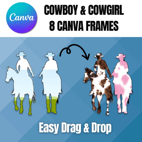 Cowboy & Cowgirl Themed Editable Canva Frame, Personalized Digital Picture Template, Rustic Rodeo Digital Design for Cricut, DIY PNG, SVG