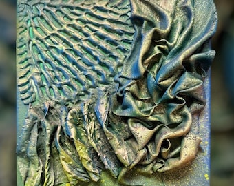 Emerald Waves – Original Textured Mixed Media Art on Canvas – Green Abstract Wall Decor – 20 x 20 cm