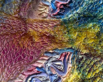 Abstract Textured Wall Art 50 x 20 cm, Colorful Mixed Media Canvas, 3D Textile Artwork, Handmade Modern Decor, Patterns from the Past
