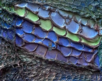 Ocean Armor Scales - Abstract Texture Wall Art 50 x 20 cm Blue Green Acrylic Painting, Modern 3D Canvas, Vertical Decor.