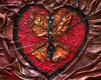 Bound Heart – Original Mixed Media Wall Art, Large 3D Relief Textured Artwork, Handmade Sculpture Painting, Emotional Abstract Art, 90 x 62 cm