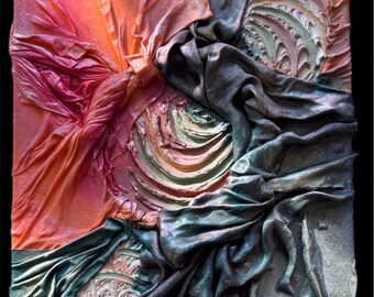 Glowing Tension - Original 3D Textile Relief Wall Art, Mixed Media Sculpture on Canvas, Textured Abstract Artwork, 40 x 30 cm