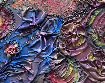 Reconciliation – Textile Wall Art, Large Abstract 3D Fabric Sculpture, Mixed Media Canvas, Sustainable Art, Handmade Wall Hanging 110x70