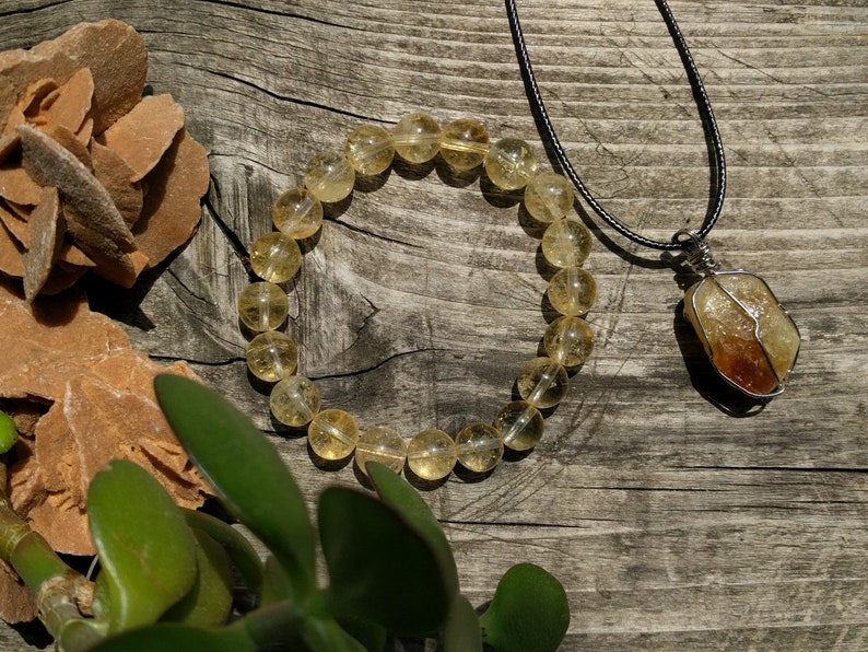 Citrine Jewelry Set Citrine Bracelet Raw Citrine Pendant Necklace Abundance Crystal Necklace Abundance Bracelet Prosperity Attract Money