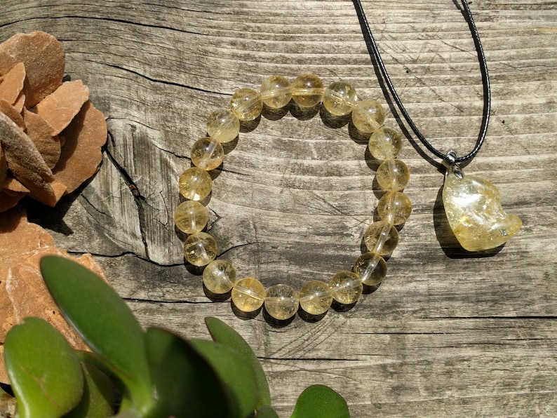 Citrine Jewelry Set Citrine Bracelet Citrine Crystal Pendant Necklace Crystal Healing Abundance Bracelet Attract Money Jewelry Prosperity