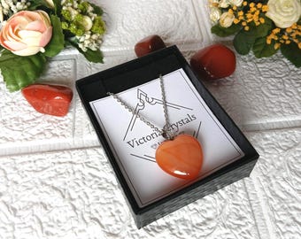 Unique Carnelian Heart Crystal Necklace for Confidence and Protection, Energy Necklace
