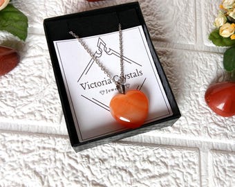 Real Carnelian Heart Pendant Necklace for Confidence, Protection, Energy Necklace, Strength, Personal Power