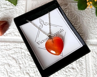 Real Carnelian Heart Pendant Necklace, Confidence, Protection
