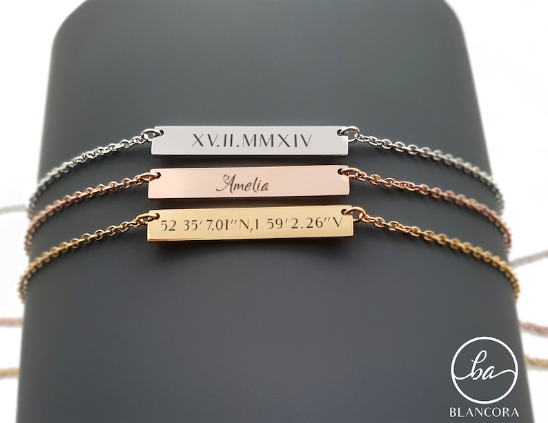 Monogram Necklace Gifts for Her Engraved Bar Necklace Gold Bar Necklace Personalized Name Plate Bar Necklace Delicate Bridal Jewelry