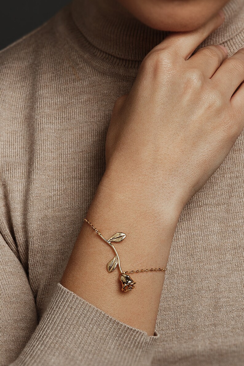Minimal Elegant Rose Bracelet Silver Stacking Bracelet Anniversary Bracelets Gold Charm Bracelet Bridesmaid Gifts Bridal Jewelry