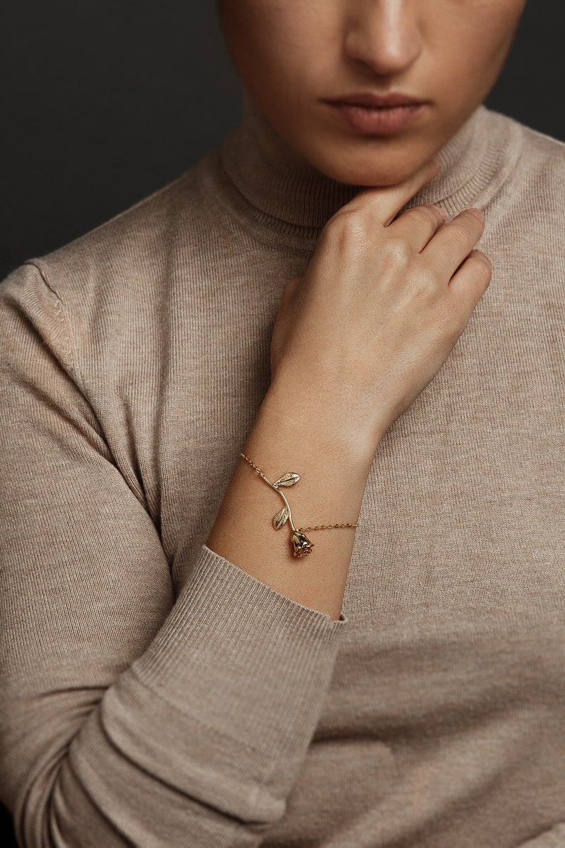 Minimal Elegant Rose Bracelet Silver Stacking Bracelet Anniversary Bracelets Gold Charm Bracelet Bridesmaid Gifts Bridal Jewelry