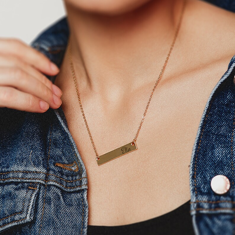 Monogram Necklace Gifts for Her Engraved Bar Necklace Gold Bar Necklace Personalized Name Plate Bar Necklace Delicate Bridal Jewelry