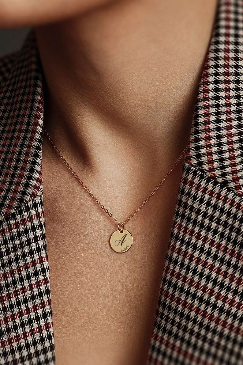 Custom Necklace Dainty Gold Circle Disc Necklace Custom Etsy