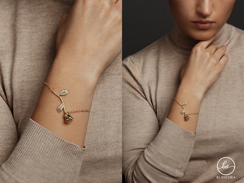 Minimal Elegant Rose Bracelet Silver Stacking Bracelet Anniversary Bracelets Gold Charm Bracelet Bridesmaid Gifts Bridal Jewelry