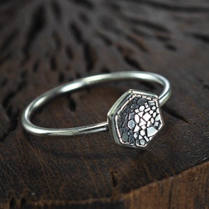 Handgemachter Hexagon 925 Sterling Silber Ring