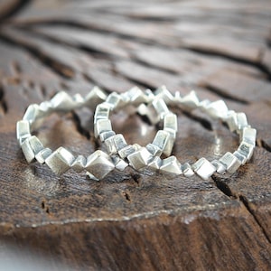 Silver Geometric Square Ring,Square Band Ring