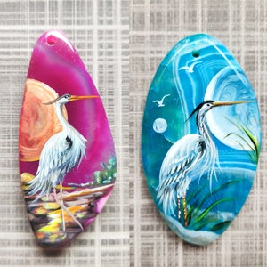 hand-painted pendant decoration acrylic painting crane and hummingbird Agate stone painting