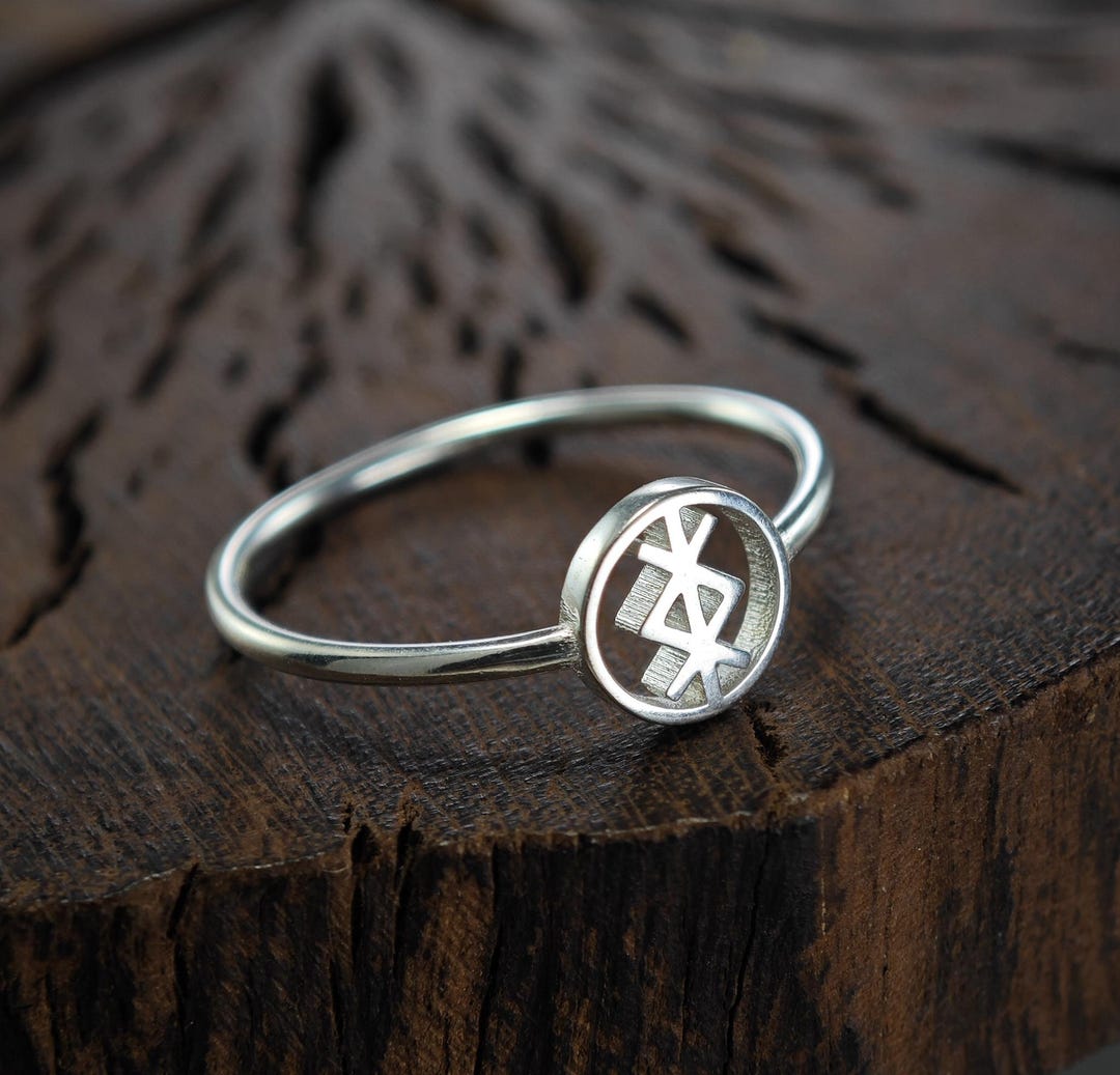Blue Rune Ring Silver Protection Rune Ring, Dainty Bindrune Jewelry - Etsy