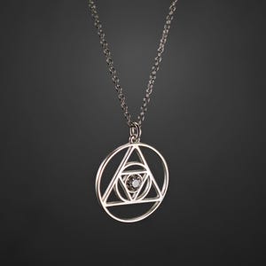 Sterling Silver Triangle Circle Necklace: Geometric CZ Stone Charm