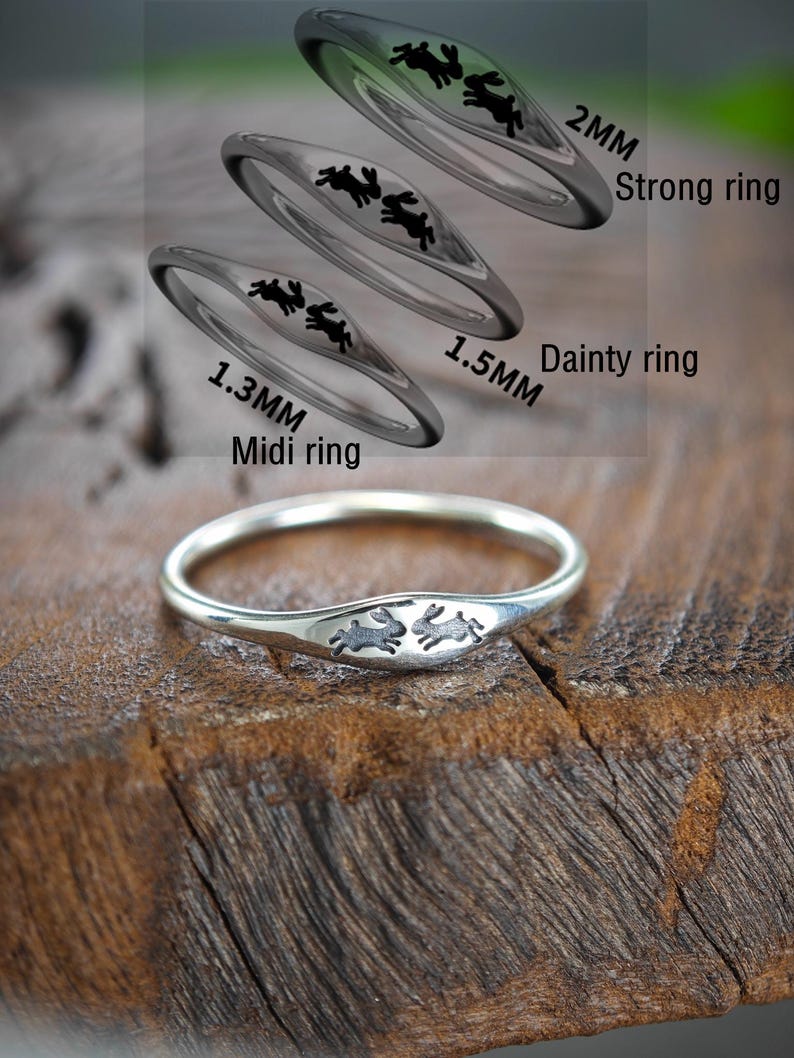 Silver Kiss Rabbits Ring, Liten Kanin Ring bild 2