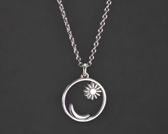 Silver Sun Moon Necklace