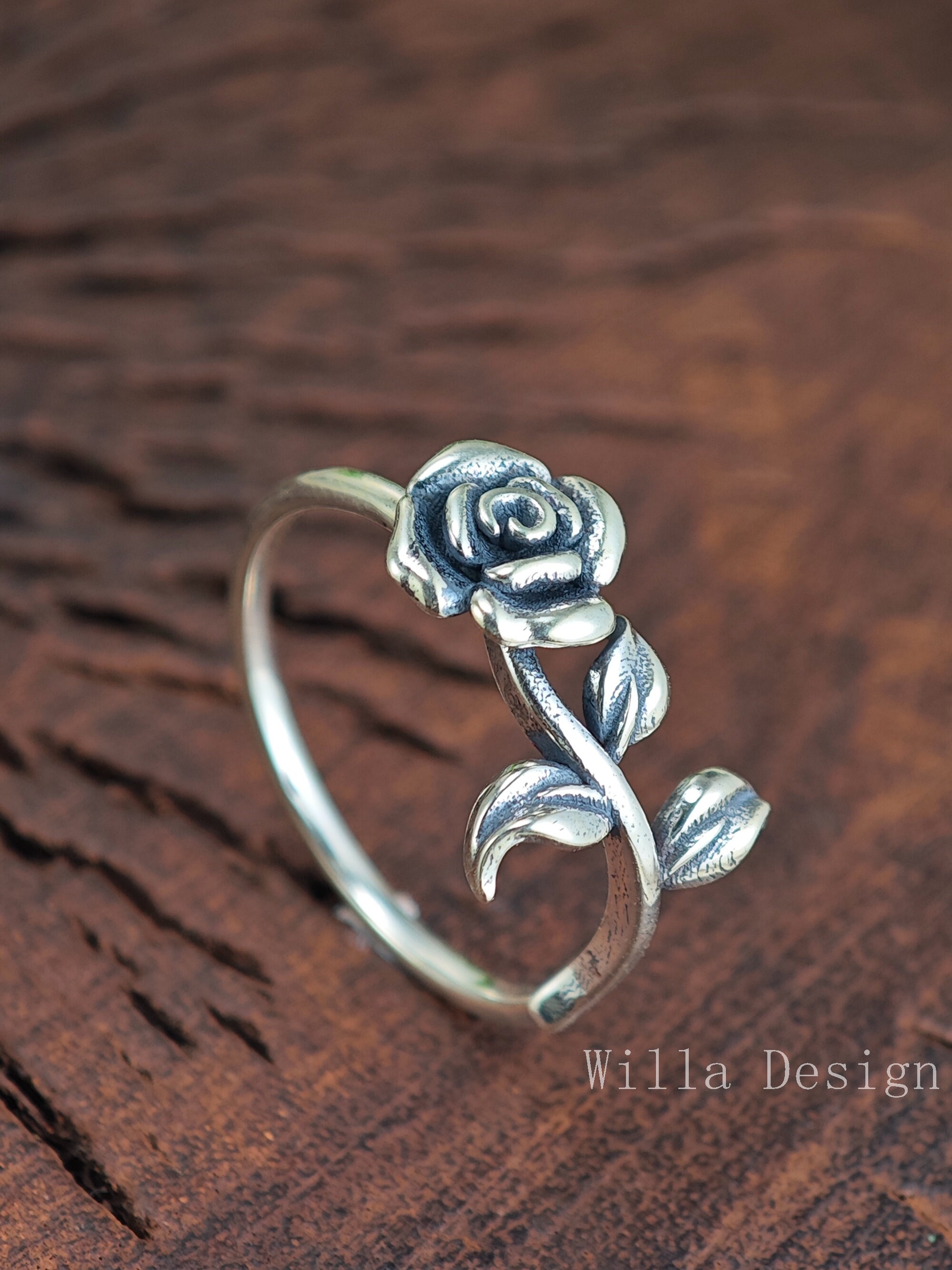 925 Silver 3D Rose Flower Ring,flower Pattern Ring,rose