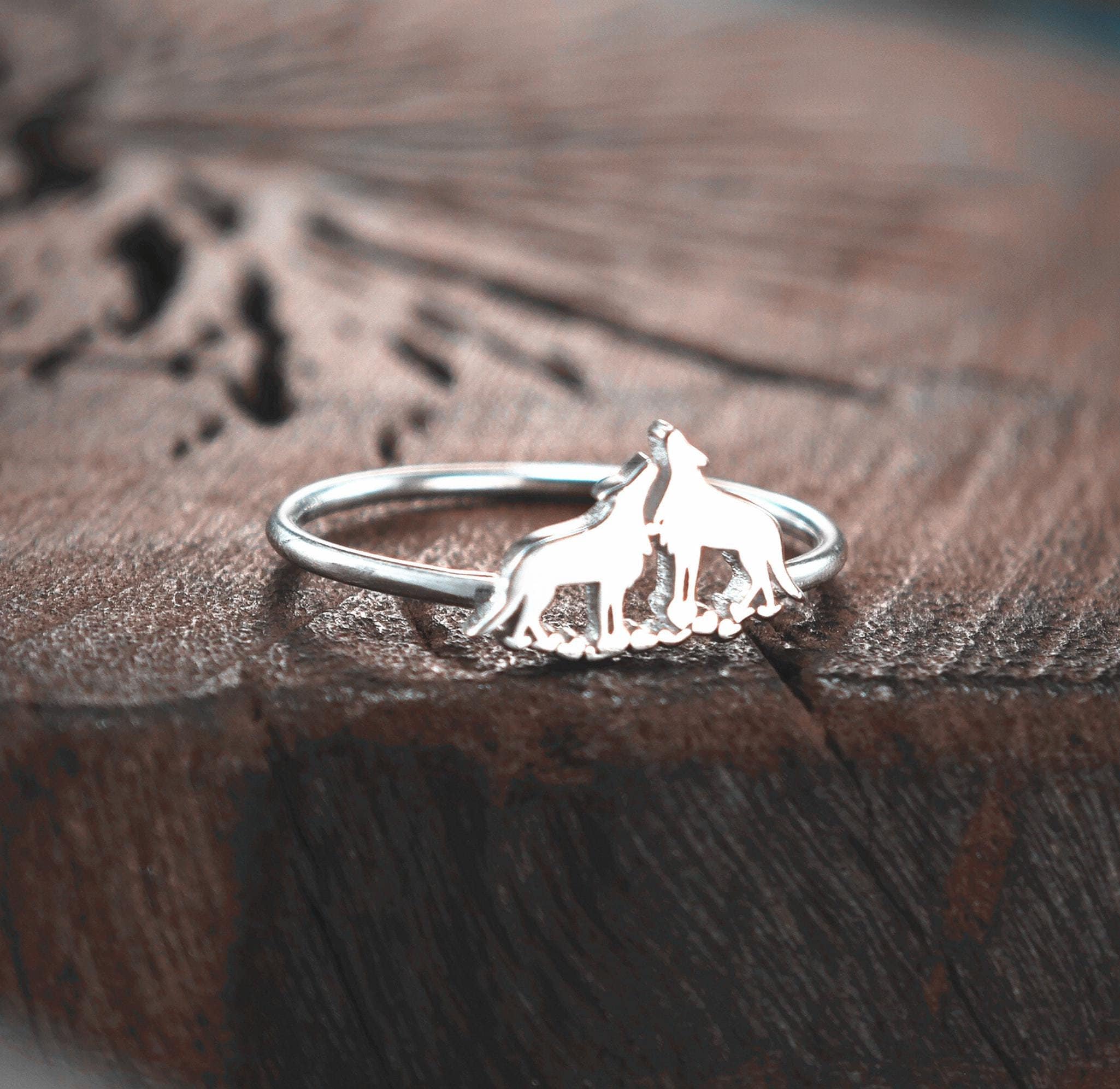 Silver Double Wolf ring,wife jewelry,gift for her