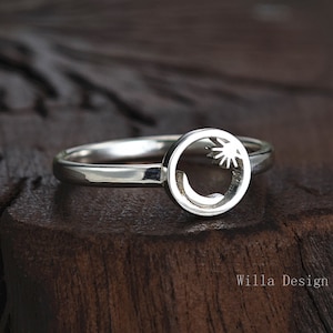 925 silver Sun and Moon Ring,Sun ring,Modern Minimalist Jewelry