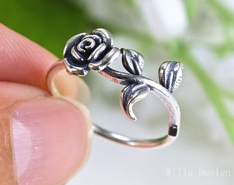 Silver 925 Rose Flower Design ブローチ Large Rose Flower Ring STERLING SILVER 925 Massive Rose Floral