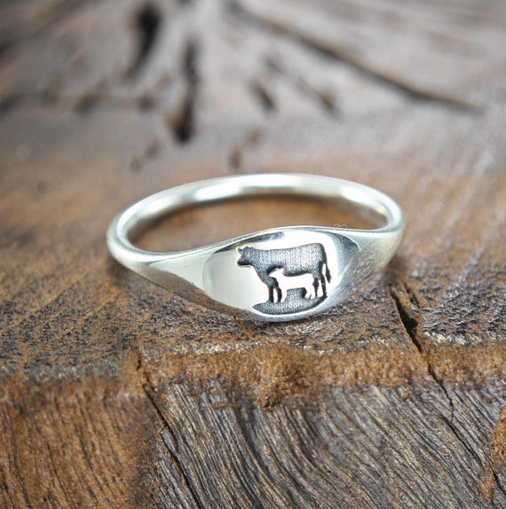 Silver Cow and Calf Ring: Farm Animal Jewelry Gift - Etsy