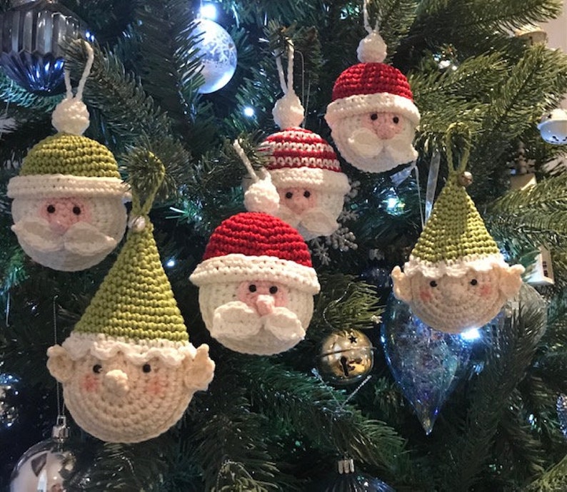 CROCHET PATTERN Santa and Elf Tree ornaments. US terms English only image 2