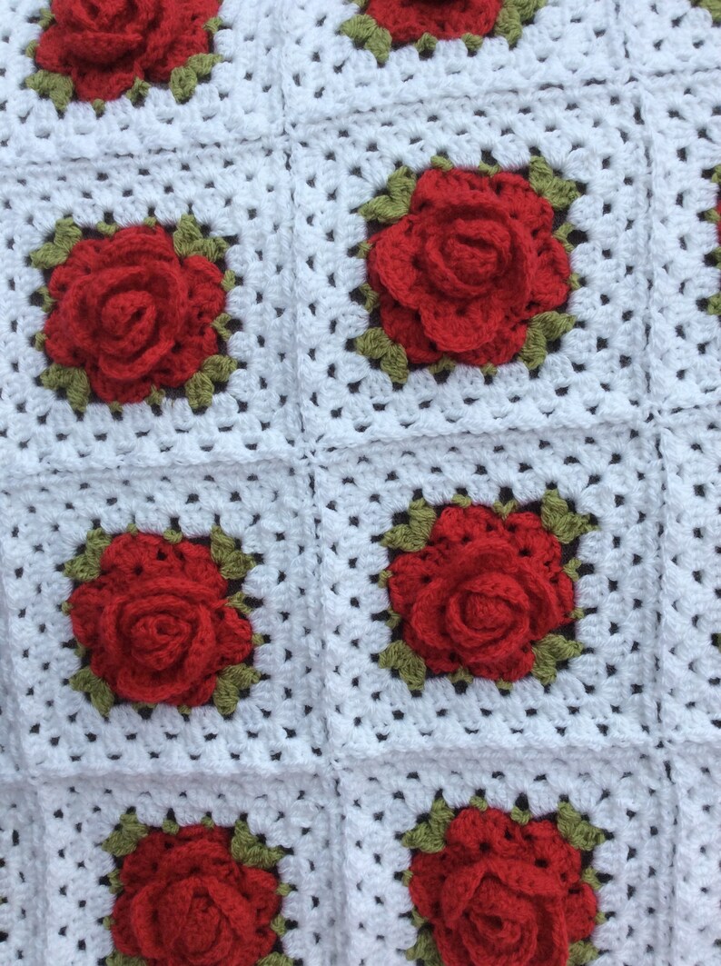 CROCHET PATTERN Rose ‘and’ Square, crochet rose pattern. US terms (English only) image 5