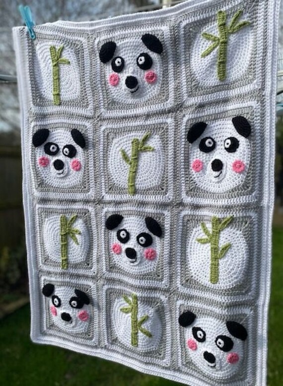 CROCHET PATTERN bamboo Bear Panda Granny Square Baby Blanket Instant Download Crochet Panda Blanket US Terms english Only Etsy Canada