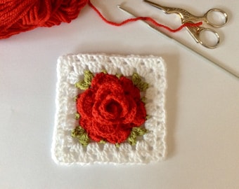 CROCHET PATTERN Rose ‘and’ Square, crochet rose pattern. US terms (English only)