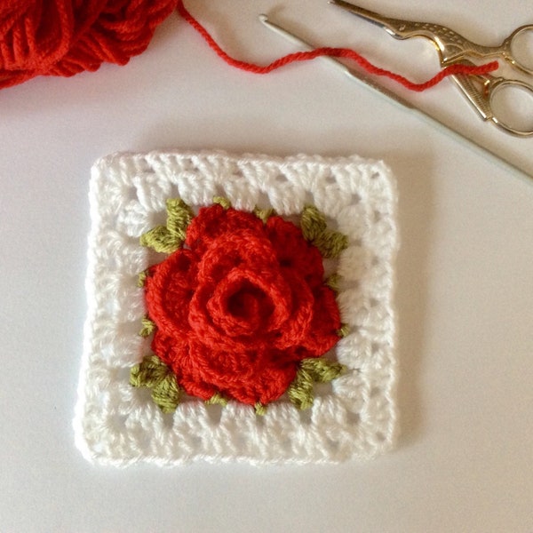 CROCHET PATTERN Rose ‘and’ Square, crochet rose pattern. US terms (English only)