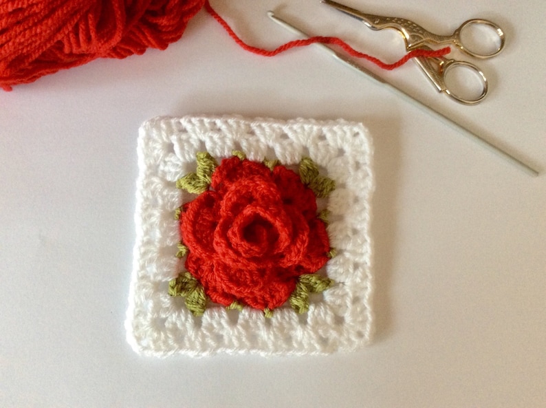 CROCHET PATTERN Rose ‘and’ Square, crochet rose pattern. US terms (English only) image 1