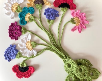CROCHET PATTERN, wild flower bookmarks pdf pattern, US terms (English only)