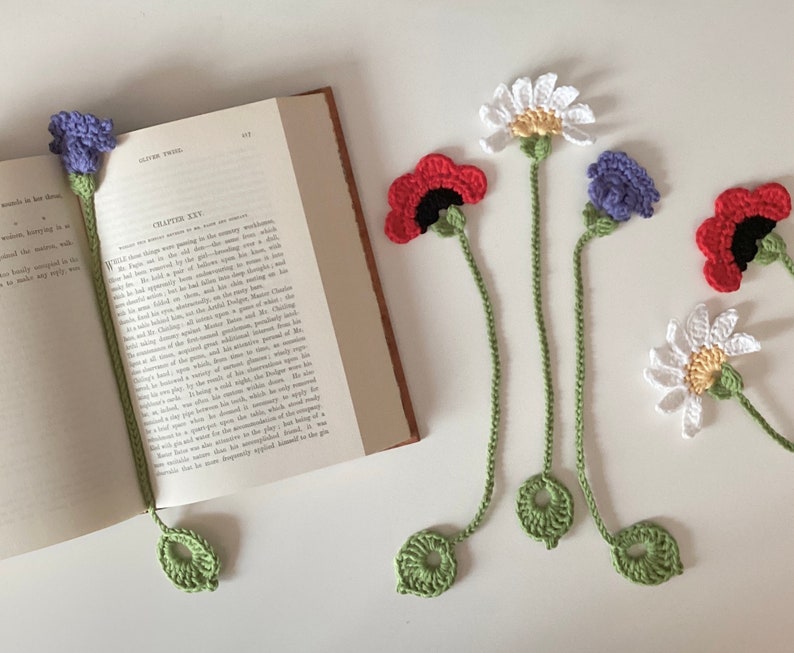 CROCHET PATTERN, wild flower bookmarks pdf pattern, US terms English only image 2