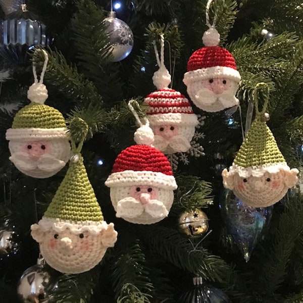 CROCHET PATTERN Santa and Elf Tree ornaments. US terms (English only)