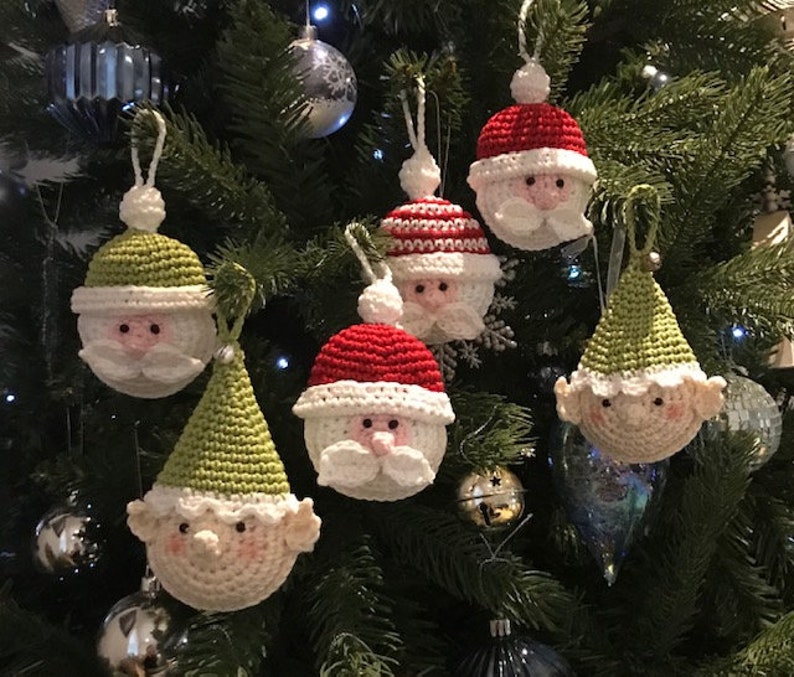 CROCHET PATTERN Santa and Elf Tree ornaments. US terms English only image 1