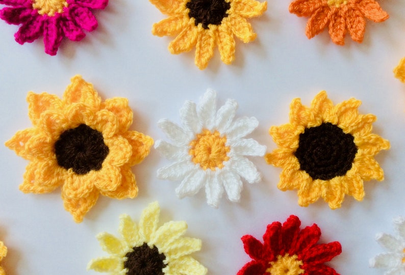 CROCHET PATTERN flowers, sunflowers and daisies crochet pattern, US Terms English only 画像 1