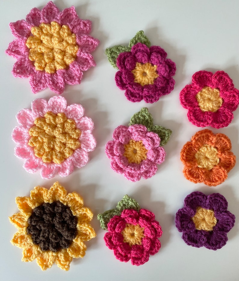 CROCHET PATTERN, Crochet flowers pdf pattern, US terms (English only) image 1