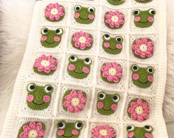 CROCHET PATTERN ‘Loopy Lily’ granny square instant download crochet frog blanket US Terms (English only)